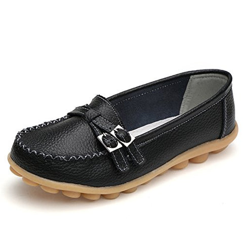 BOBILIKE Women's Leather Loafers Soft Driving Moccasins Casual Slip On Flat Shoes,401 Black 44