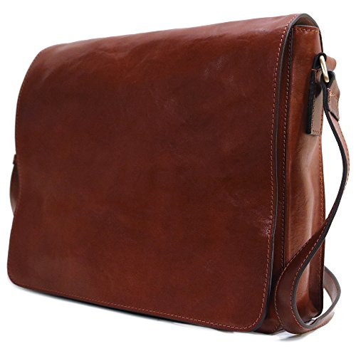 Floto Firenze Messenger Bag in Brown Full Grain Calfskin Leather - Large
