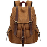 Mens Womens Casual Canvas Laptop Backpack Outdoor Travel Rucksack School Bookbags Khaki