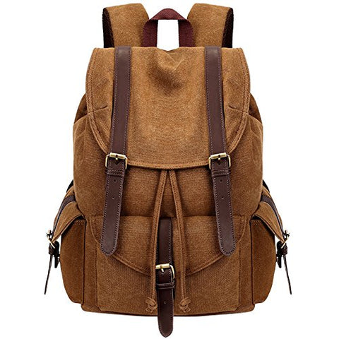 Mens Womens Casual Canvas Laptop Backpack Outdoor Travel Rucksack School Bookbags Khaki