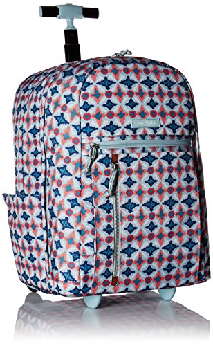 Vera Bradley Lighten Up Large Rolling Backpack, Polyester, Water Geo