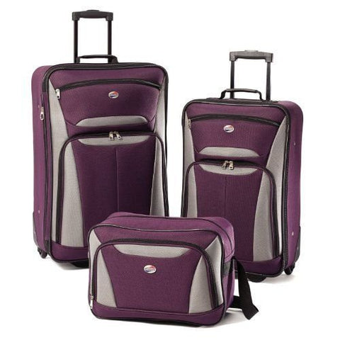 American Tourister Luggage Fieldbrook Ii 3 Piece Set, Purple/Grey New