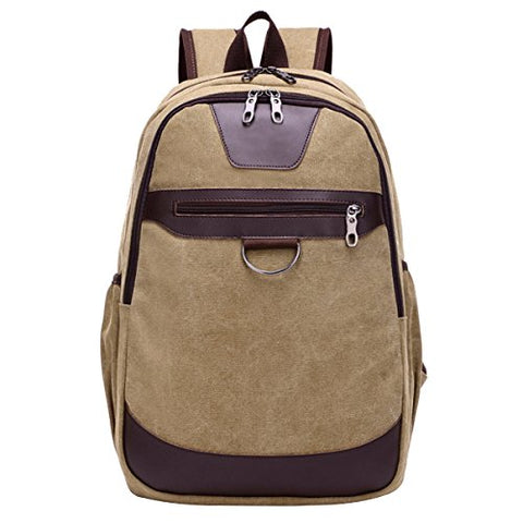 ABage Vintage Canvas Leather Travel Student Laptop Backpack School Bag Bookbag Rucksack, Khaki