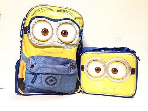 Despicable Me Minions 3D Eyes 16" Inches Backpack With Lunch Bag