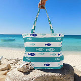 Beach Tote Bag Shoulder Bag with Zipper and Multi Pockets Water Resistant for Gym Beach Travel Shopping, Green Stripes Fish
