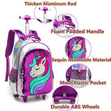 Girls Rolling Backpack Kids Backpacks with Wheels Backpack for Girls for School with Lunch Box Unicorn Reversible Sequin School Bags