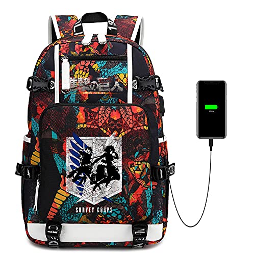 Attacks on Titans Backpack,USB Charging Port Laptop Backpack,Casual Travel Backpack Multipurpose Computer Bag Large black College Bookbag