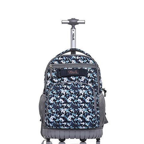 Tilami Rolling Backpack 18 inch for School Travel,Blue Camouflage