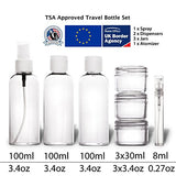 TSA Approved Clear Toiletry Bag with 7 Bottles (max.3.38oz) | Liquid Travel Set | Transparent