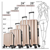 4 Pieces Travel Luggage Sets, Hardside Lightweight ABS Luggage Suitcase, 360° Spinner Wheels Travel Set Bag, Durable Trolley Suitcase 16" 20" 24" 28", 4 Pcs (Color Champagne Gold)