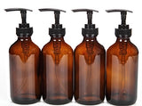 Vivaplex, 4, Large, 8 oz, Empty, Amber Glass Bottles with Black Lotion Pumps