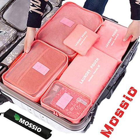 Luggage Cubes,Mossio 7 Set Backpack Camping Clothes Cosmetics Mesh Bag Rose Red