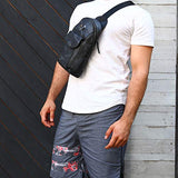 Babama Genuine Camo Leather Chest Bag For Men Crossbody Shoulder Purse Daypack