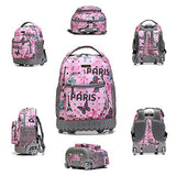 Tilami Rolling Backpack 16 Inch School College Travel Carry-on Backpack Boys Girls, Pink Butterfly Paris