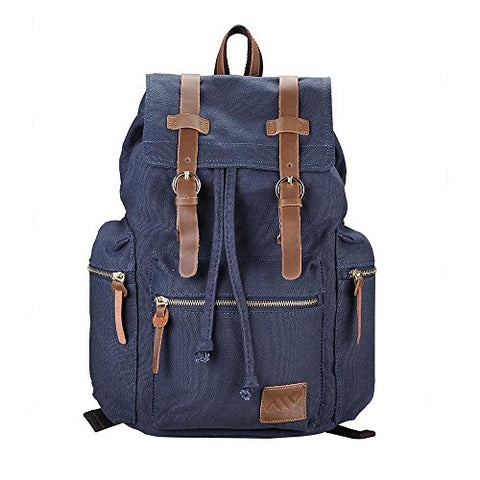 Globe House Products GHP Blue Vintage Style Water Resistant Canvas Camping Backpack with Adjustable