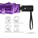 Plemo Automatic Umbrellas, Windproof Purple Daisy Design Compact Folding Umbrellas with Anti-Slip