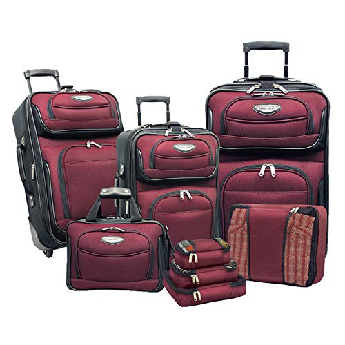 Travel Select Amsterdam Expandable Rolling Upright Luggage, Burgundy, 8-Piece Set