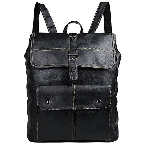 Vintage Real Leather Laptop Backpack Travel Rucksack Bookbag For Men Women Black