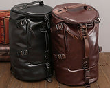 CHAO RAN Men Large Travel Duffle Gym Luggage Bag Leather Backpack Shoulder School Handbag (Black)