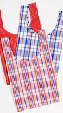 BAGGU Women's Standard Packable Bag Set of 3, Market Blue/Market Red/Red, One Size