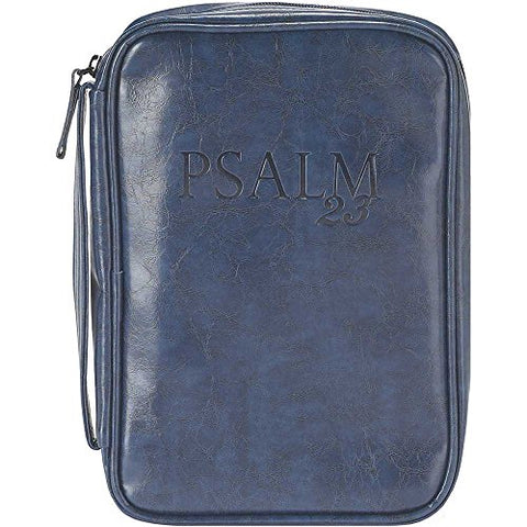 Navy Blue 7.5 x 10.8 inch Leather Like Vinyl Bible Cover Case with Handle Large