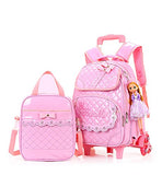 Meetbelify Rolling Backpacks For Girls School Bags Trolley Handbag With Lunch Bag Style B-Pink