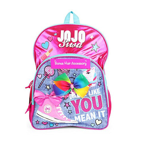 Nickelodeon JoJo Siwa Dance Like You Mean It Denim Backpack with removable Rainbow Bow