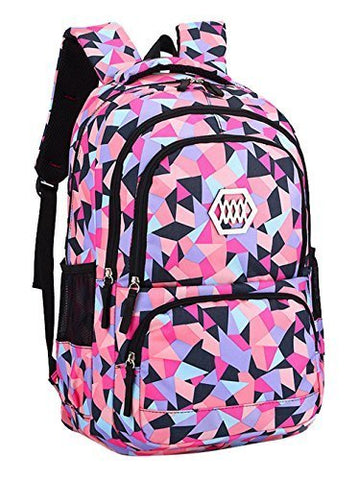 Fanci Geometric Prints Primary School Student Satchel Backpack For Girls Waterproof Preppy