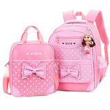 Efree 2 pcs Girl's Polka Dot Cute Bow Princess Waterproof Pink School Backpack Girls Book Bag
