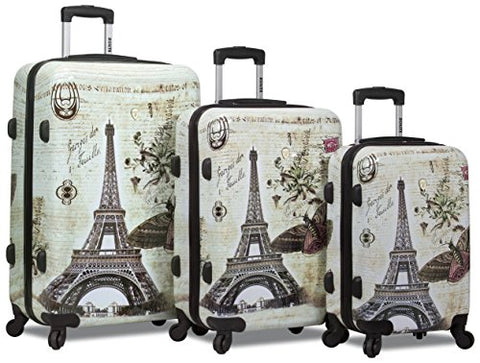 New "Dejuno" Print Polycarbonate Hard Shell Luggage Set - Paris