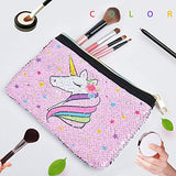 Unicorn Makeup Bag - Reversible Sequin Cosmetic Bag Sparkly Pink Zipper Vanity Toiletry Bag Pouch Purse for Girls Women Travel Birthday Christmas Gift