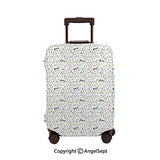 Luggage Cover Suitcase Protector,Symbolic Music Notes Joy Vibes Pitch Beat Rhythm Sound Sonic Timbre Multicolor,23.6x31.9inches,Stretchy Dustproof Travel Protector Cover