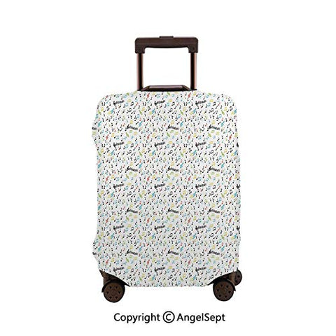 Luggage Cover Suitcase Protector,Symbolic Music Notes Joy Vibes Pitch Beat Rhythm Sound Sonic Timbre Multicolor,23.6x31.9inches,Stretchy Dustproof Travel Protector Cover