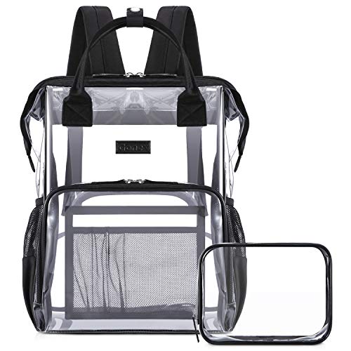 Gonex Heavy Duty Clear Backpack with Cosmetic Bag, Transparent Backpack Fits 15.6 inch Laptop for School, Work, Travel Black