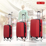 Suitcase Luggage Sets 3 Piece Travel Carry with Password Lock Lightweight Durable ABS Spinner 20 24 28 inch,Red