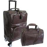 Amerileather Traveler Croco Print Leather 2Pc Spinner Luggage Set (Dark Brown)