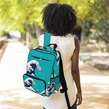 LORVIES Japanese Waves School Bag for Student Bookbag Women Travel Backpack Casual Daypack Travel Hiking Camping