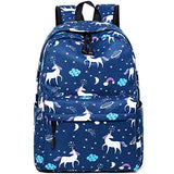 Hey Yoo 3pcs Laptop Backpack 3 Pieces Casual Hiking Daypack Bookbag School Bag Backpack Sets for Girls Women (Blue Unicorn)