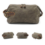 Royal Fair Men'S Toiletries Real Leather Wrist Wrap Retro Wax Canvas Toiletry Bag Travel (Army