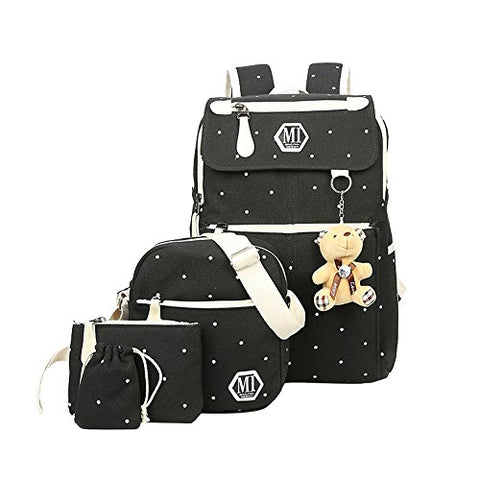 Fanci 4Pcs Polka Dot Women Canvas Daypack Casual School Bag for Girls Middle High School Backpack