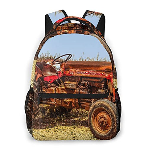 Multi leisure backpack,Red Old Tractor Design, travel sports School bag for adult youth College Students