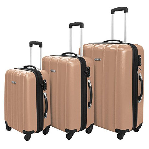 3 Pc Luggage Set Durable Lightweight Hard Case Spinner Suitecase Lug3 Sk541 Champagne