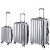 Aw 3 Piece Luggage Set 20" 24" 28" Silver Rolling Travel Case Lockable Abs Suitcase Trip