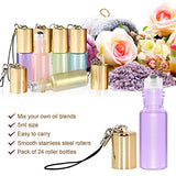 Essential Oil Roller Bottles - 24 Pack 5ml Pearl Colored Glass Roller Bottles with Stainless Steel Roller Balls by Mavogel, Essential Oil key Opener and Droppers Included