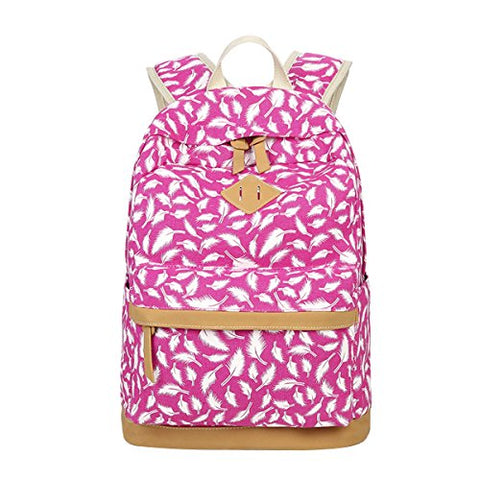 ABage Women's Canvas Backpack Lightweight Pattern Book Bag Laptop School Backpacks, Rose Red