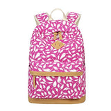 ABage Women's Canvas Backpack Lightweight Pattern Book Bag Laptop School Backpacks, Rose Red
