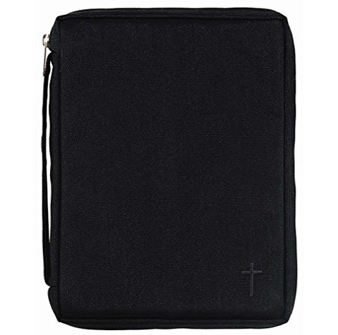 Black Cross Textured 8.5 x 6 inch Reinforced Polyester Bible Cover Case with Handle