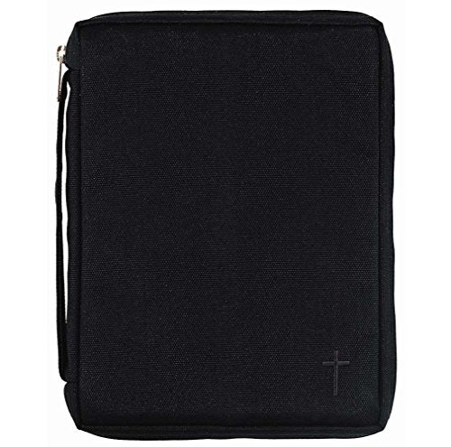 Black Cross Textured 8.5 x 6 inch Reinforced Polyester Bible Cover Case with Handle
