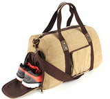 Duffel Bag with Shoe Compartment Canvas Weekender Tote (Khaki)
