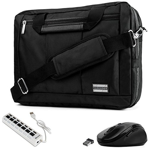 VanGoddy 3-in-1 Black Trim Hybrid Laptop Bag w/USB Hub & Mouse for Dell Inspiron/Latitude /